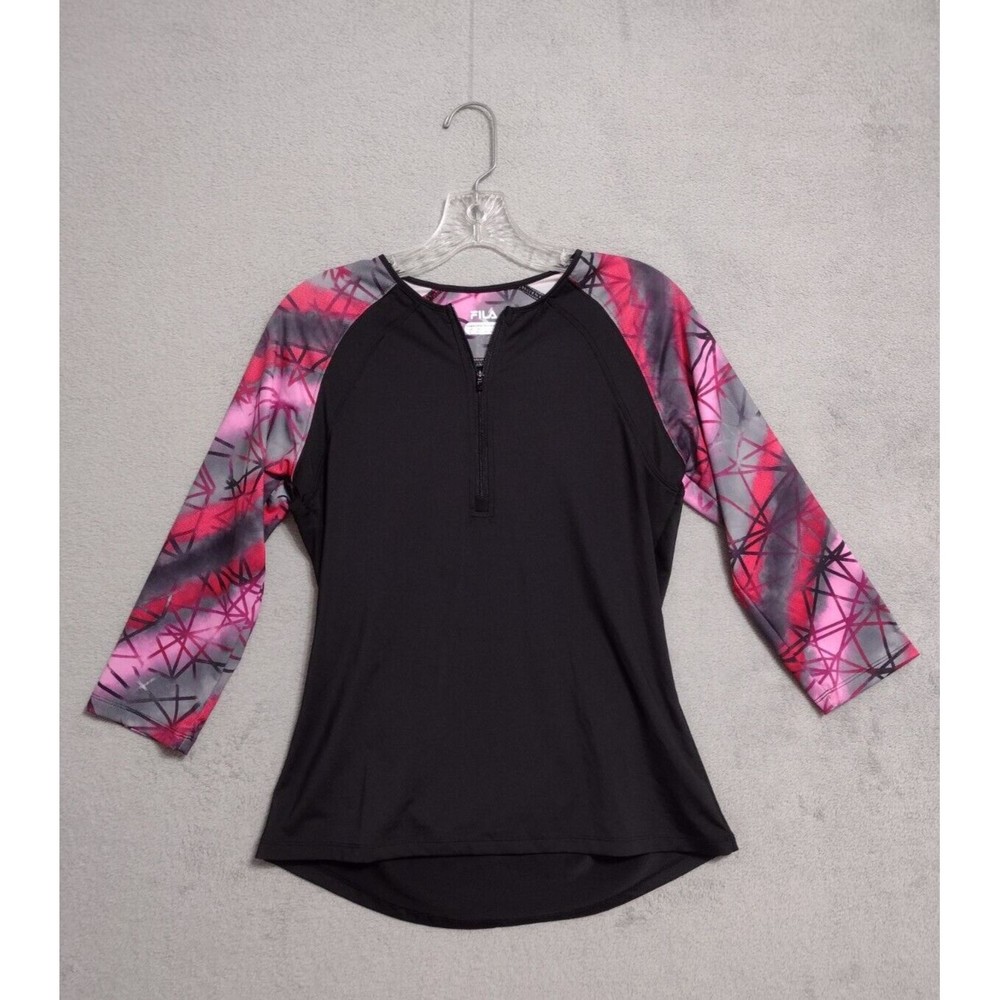 FILO Athletic Tee Women's Small Stretchy 1/4 Zip Black Red Pink Geometric Print